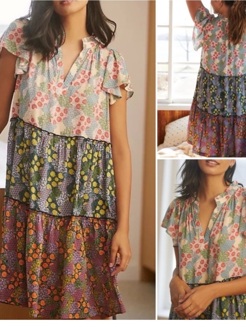 Anthropologie Multi-Color Floral Tiered Dress